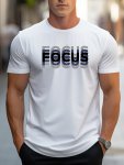 Focus Print Men's Round Neck Print Tee Short-sleeve Comfy T-Shirt Loose Casual Top For Spring Summer Holiday Men's Clothing As G