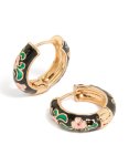 Goldair Gold Black Enamel Pink Flower Print Thick Huggie Earrings