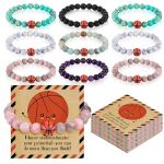 Tondiamo 24 Set Basketball Softball Positive Team Gifts Bulk Lava Stone Bracelet Inspirational Card Senior Night Sport Graduatio