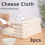 3PCS Cheese Cloth 20X20IN Cheesecloth For Straining Reusable 100% Unbleached Precut Cheesecloths Strainer Muslin Cloth For Cooki