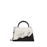 K signature Faux-pearl Top Handle Bag -white black