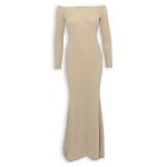 Champagne Metallic Bardot Fishtail Dress