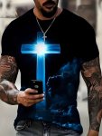 Men's Cross Print T-Shirt Casual Short Sleeve Crew Neck Tee Men's Clothing For Outdoor