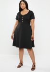 Curves Button Through Dress - Black