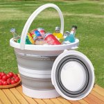 10L 2.64 Gallon Collapsible Bucket Multi-purpose Portable Folding Water Pail For Ice Cold Beverages Outdoor Picnic Bbq Party Cam