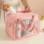 Large Capacity Pink Pvc Cosmetic Bag With Dry wet Separation - Portable Foldable & Waterproof Travel Toiletry Organizer With Lan