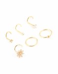Goldair Gold Plated Surgical Steel Cubic Zirconia Flower Nose Ring & Stud 6-PACK