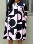 Plus Size Abstract Print Dress Casual Three-quarter Sleeve Crew Neck Dress For Spring & Summer Women's Plus Sizeclothing