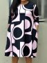 Plus Size Abstract Print Dress Casual Three-quarter Sleeve Crew Neck Dress For Spring & Summer Women's Plus SizeClothing