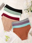 9PCS Solid Ribbed Seamless Briefs Sexy Comfy Breathable Stretchy Intimates Panties Women's Lingerie & Underwear