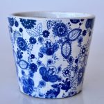 Blue & White Flower Leaf Design Planter – 14X16CM