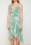 GREE N Floral Print Double Breasted Ruffle Detail Strap Midi Chiffon Lined Woven Dress