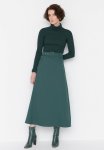 Button Detailed Waist Belt Woven Skirt - Green