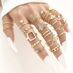 23 22 18PCS Fashion Minimalist Golden Flower Butterfly Rhinestone Faux Pearl Rings Set