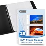 Dunwell 5X7 Photo Sleeves For 3-RING Binder 25 Pack For 100 Pictures Each Sheet Holds Four 5 X 7 Pictures Or Postcards Acid-free