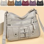 Retro Rivet Decor Crossbody Bag Soft Pu Leather Shoulder Bag Women's Multi Zipper Messenger Bag