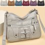 Retro Rivet Decor Crossbody Bag Soft Pu Leather Shoulder Bag Women's Multi Zipper Messenger Bag