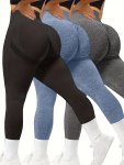 3-PACK Women's Seamless High-waist Yoga Pants Basic Solid Color Butt-lift Athletic Leggings Breathable Stretch Gym Tights Casual