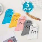 5 Pairs Cartoon Cat Socks Cute & Breathable Mid Tube Socks Women's Stockings & Hosiery