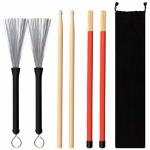 Goghost Drum Sticks Set - 5A Maple Wood Drum Sticks 1 Pair Drum Wire Brushes Retractable Drum Stick Brush And 1 Pair Rods Drum