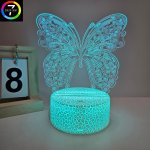 3D Butterfly Illusion Night Light 7-COLOR Touch & Warm White Mode 5.31" Base 6.69" Height Decorative Tabletop Lamp For Living
