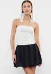 Colour Block Balloon Evening Dress - Black-white