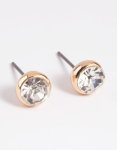 Goldair Gold Diamante Round Stud Earrings