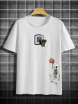 Skeleton Playing Basketball Print T Shirt Tees For Men Casual Short Sleeve T-Shirt For Summer