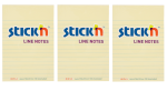 Adhesive Sticky Notes Lined - Pastel Yellow 76MM X 101MM - Pack 3