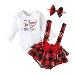 My 1ST Christmas Plaid Snowflake Pinafore Romper And Headband