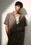 Regular Fit Crochet-look Resort Shirt - Dark Beige
