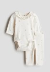 2-PIECE Cotton Jersey Set - White Floral