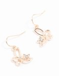 Rose Gold Diamante Butterfly Cut Out Drop Earrings - Onesize