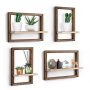 Idee-home Floating Shelves Set Of 4 Hanging Shelves For Wall Storage Square Wall Shelf Decor For Bathroom And Living Room Brown