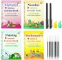 Magic Practice Copybook For Kids Age 3+ Handwriting Workbook Set For Math Alphabet Numbers & Drawing/painting 4PCS Reusable Lifepigment Calligraphy Tracing Copybooks With Pen&