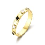 Uooanuo Clover Bracelet Bangle For Women 14K Gold And White Gold Plated Stainless Steel Lucky Jewelry 14K Gold
