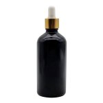 100ML Black Glass Aromatherapy Bottle With Pipette - White & Gold Collar 18 110