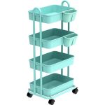 Simple Houseware 4-TIER Multifunctional Rolling Utility Cart With Hanging Buckets Turquoise