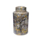 Black Grey And Gold Ginger Jar With Lid