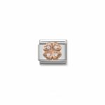 Rose Gold Enamel With Cz Four-leaf Clover Link