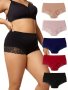 5 Pack Plus Size Elegant Panties Set Women's Plus Contrast Lace Seamless Mid Rise High Stretch Briefs 5pcs Set