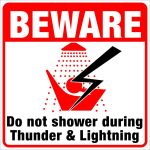 Beware Do Not Shower During Thunder And Lightning Sign 29X29CM - 2 Pack