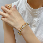 Isabella Gold Cz Bangle Stainless Steel Clip Open Bangle Size Length: 17CM