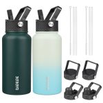 Bjpkpk 2 Pack Insulated Water Bottles With Straw Lids 27OZ Stainless Steel Metal Water Bottle With 6 Lids Leak Proof Bpa Free Ju