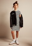 Ribbed T-Shirt Dress - White & Black Striped