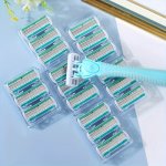 Manual Women's Body Bikini Hair Removal Safety Razor 1 Handle + 18 Blades 6-LAYERS Stainless Steel Blades Shaving Tools