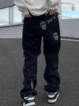 Y2K Men's Portrait Embroidery Jeans Casual Street Style Denim Pants