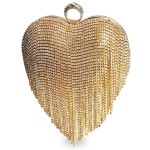 Heart Shape Evening Bag Women Rhinestone Fringe Clutch Removable Chain Bag