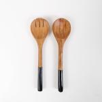 Wooden Serving Spoon With Enamel Black - Set Of 2
