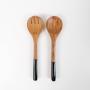 Wooden Serving Spoon With Enamel Black - Set Of 2